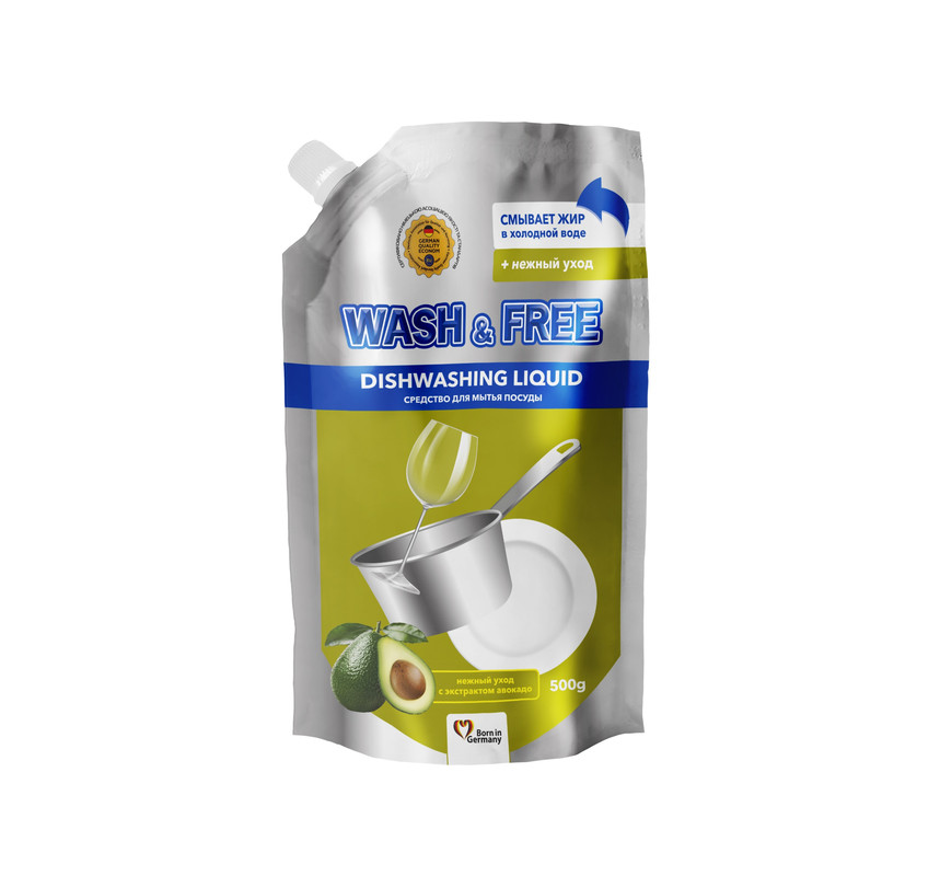 Засіб для ручного миття посуду WASH & FREE авокадо, 0,5л